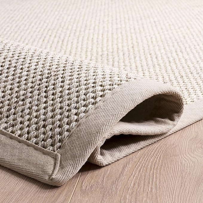 SAFAVIEH Natural Fiber Collection Runner Rug - 2'6" x 8', Marble & Beige, Sisal, Woven Design with Border (NF143C)