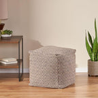GDFStudio Boho Handmade Fabric Cube Pouf Ottoman Foot Stool - Bean Bag Floor Chair - Foot Rest Couch for Living Room Bedroom,Dark Gray and Brown,15"" x 15"" x 15"", Sovereig,brown Beige Yellow
