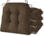 AddGrace Chair Cushions for Dining Chairs Set of 4 Kitchen Seat Cushions with Ties and Non Slip Backing Tufted Indoor Seat Pad for Kitchen Dining Room 18" x 17" x 3" Coffee