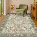 Washable 4x6 Entryway Rug, Sage Green Area Rugs for Living Room, Bedroom, Large Kitchen, Office, Boho Botanical Decor, Non-Slip Low Pile Ultra Soft Carpet