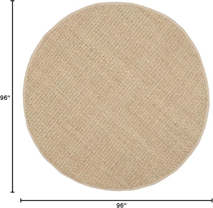 SAFAVIEH Area Rug 8' Round - Natural Fiber Collection - Natural & Beige, Seagrass, Basketweave Pattern with Border (NF114A)
