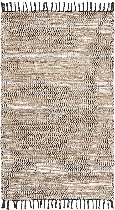 SAFAVIEH Vintage Leather Collection Accent Rug - 3' x 5', Beige, Handmade Boho Fringe Leather & Jute, Ideal for High Traffic Areas in Entryway, Living Room, Bedroom (VTL203B)