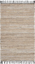 SAFAVIEH Vintage Leather Collection Accent Rug - 2'3" x 4', Beige, Handmade Boho Fringe Leather & Jute, Ideal for High Traffic Areas in Entryway, Living Room, Bedroom (VTL203B)