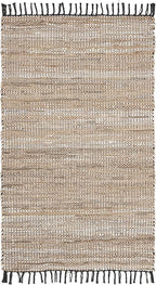SAFAVIEH Vintage Leather Collection Accent Rug - 2'3" x 4', Beige, Handmade Boho Fringe Leather & Jute, Ideal for High Traffic Areas in Entryway, Living Room, Bedroom (VTL203B)