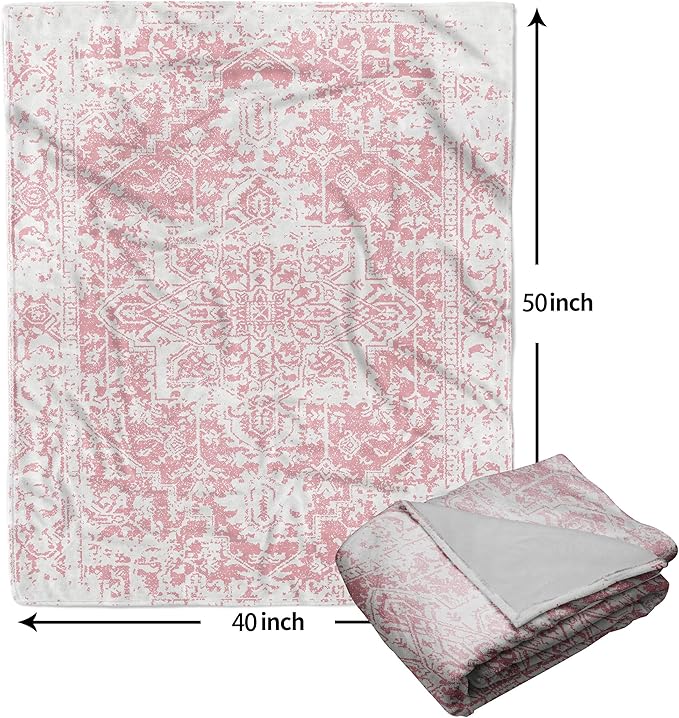 aportt Pink White Boho Blanket Soft Flannel Lightweight Preppy Bohemian Throw Blanket Cozy Warm Cute Aztec Geometric Blankets All Seasons Living Room Decor for Couch Chair Bed Sofa Office 40x50 inch