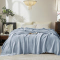 FOSSA Muslin Blanket with Fringe - 4-Layer 100% Cotton Gauze Super Soft & Breathable Throw -Lightweight Decorative Cooling Blanket for Bed, Sofa, Office (Cornflower Blue, Queen (90" × 90"))