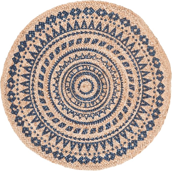SAFAVIEH Natural Fiber Round Collection 3' Round Royal Blue NF802D Handmade Boho Mandala Braided Jute Area Rug