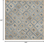 SAFAVIEH Cape Cod Collection Area Rug - 10' Square, Natural & Blue, Handmade Flat Weave Diamond Braided Jute & Denim, Ideal for High Traffic Areas in Living Room, Bedroom (CAP354A)