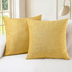 CaliTime Throw Pillow Covers Decorative 24 X 24 Inches Pack of 2 Cozy Chenille Cushion Cases for Couch Sofa Bed Living Room Home Gold
