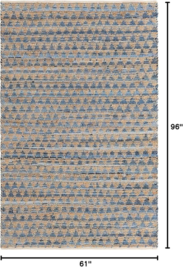 Unique Loom Chindi Jute Collection Area Rug (5' 1" x 8' Rectangle, Navy Blue/ Natural)