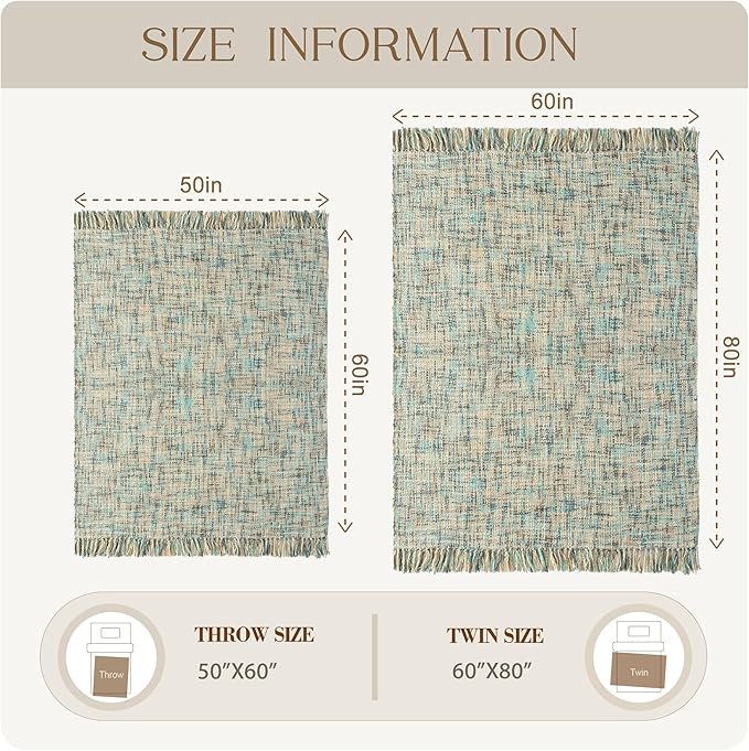 Multi-Color Blue Grey Cable Woven Throw Blanket for Couch,60"X80" Boho Style Textured Blankets for Home Decor,Super Soft Warm Cozy Chunky Blanket with Decorative Tassels for Bed