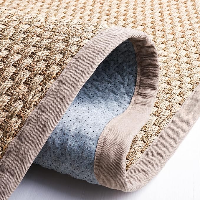 SAFAVIEH Area Rug 6' Square - Natural Fiber Collection - Natural & Grey, Seagrass, Basketweave Pattern with Border (NF114P)