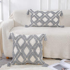 PANOD Super Soft Farmhouse Decorative Plush Throw Pillow Covers 26 x 26 Grey,Solid Diamond Pattern Tufted with Tassels Modern Accent Boho Square Cushion Cover Pillow Case for Couch Sofa