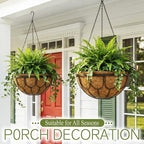 4 Pack 14 Inch Hanging Planters for Outdoor Plants, Black Metal Wire Hanging Flower Baskets with Coco Coir Liner, Large Hanging Plant Pots for Garden, Patio, Balcony, Indoor Home Decor