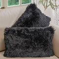 Cheer Collection Throw Pillows for Couch and Bed, Soft Shaggy Throw Pillows with Inserts Included, Cozy Long Hair Faux Fur Pillows - Set of 2-12" x 20" - Black