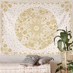 Neasow Bohemian Tapestry Wall Hanging, Yellow Floral Tapestry with Dotted Daisy Medallion Print Bedroom Boho Hippie Home Decor, 36x48 inches