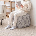 Anji Mountain Pouf Ottoman Foot Rest, Handmade Ottoman Pouf, Comfortable Foot Stool, Decorative Floor Seating for Living Room Decor, Bedroom & Home Décor Accent - Warm Gray
