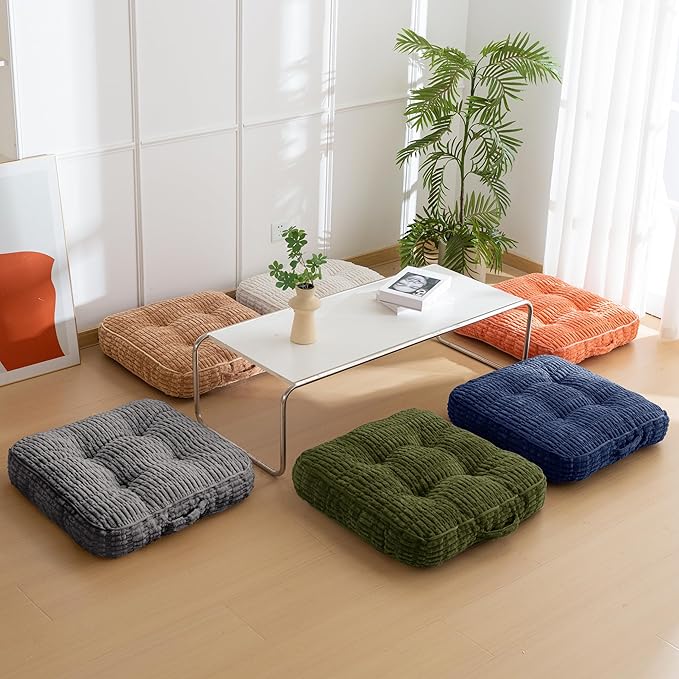 Washable Floor Pillow Cushion for Adults, Meditation Cushion Pillow, Removable Tufted Blended Corduroy Cover, Large Square Floor Sitting for Tatami Living Room or Yoga, 22x22 Inch, Machine Washable