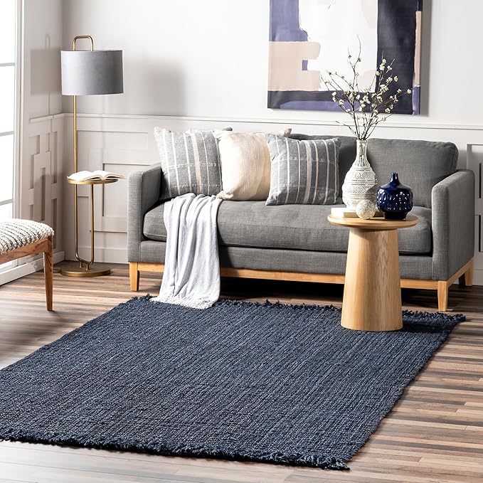 Nuloom Daniela Navy, 3' x 5', Handmade, Jute, Tassel, Soft and Textured, High Traffic, Stain Resistant, Easy Clean, Durable Area Rug for Bedroom, Living Room, Dining Space, Foyer, Entryway
