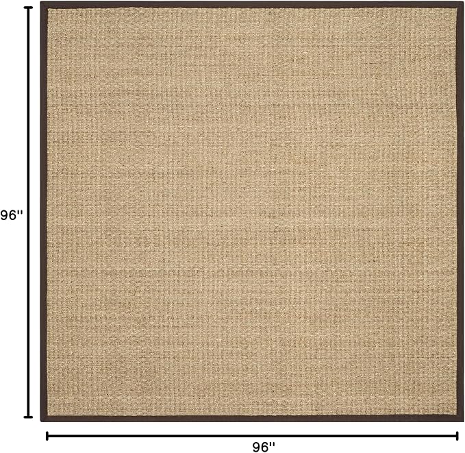 SAFAVIEH Area Rug 8' Square - Natural Fiber Collection - Natural & Dark Brown, Seagrass, Basketweave Pattern with Border (NF114K)