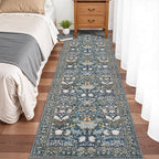 Washable 2x8 Hallway Runner Rug: Vintage Water-Resistant Kitchen Entryway Rug Ultra Soft Living Room Bedroom Carpet Non Slip Indoor Low Pile Floor Mat for Bathroom Dining Room(2x8,Floral/Blue)