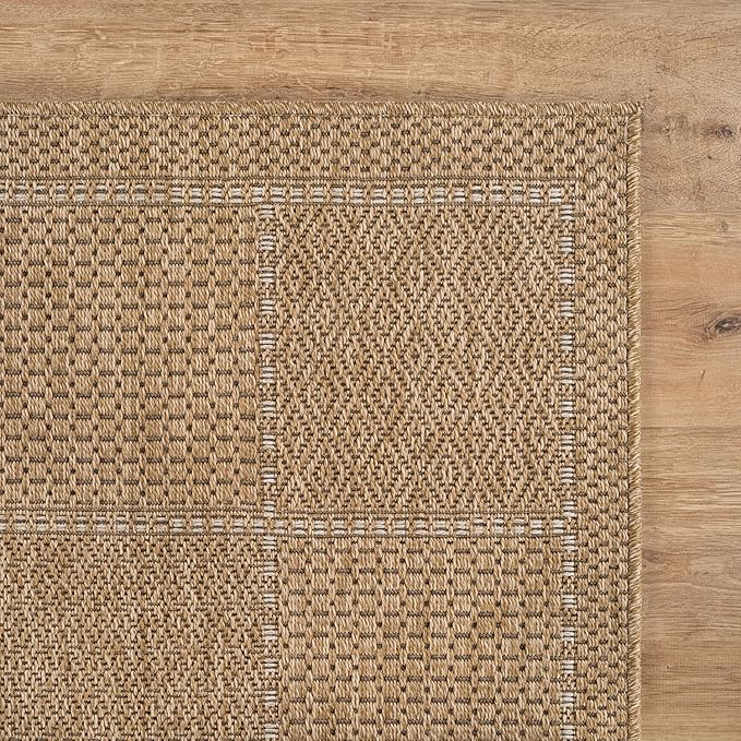 Beverly Rug Easy Jute Checkered Squared Rug 9x12 Washable Large Indoor Outdoor Area Rugs for Living Dining Room Patio Office Stain Resistant Non Shedding Casual Indoor Outside Carpet 9 x 12 Natural