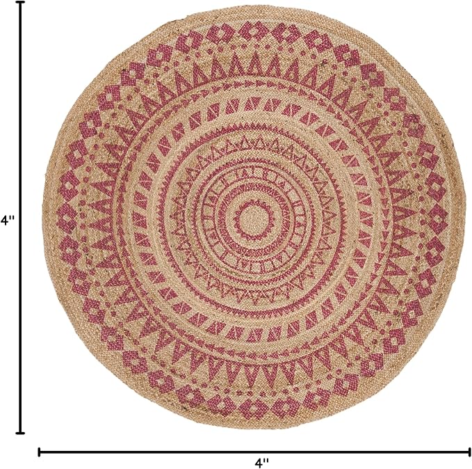 SAFAVIEH Natural Fiber Round Collection 4' Round Pink NF802P Handmade Boho Mandala Braided Jute Area Rug