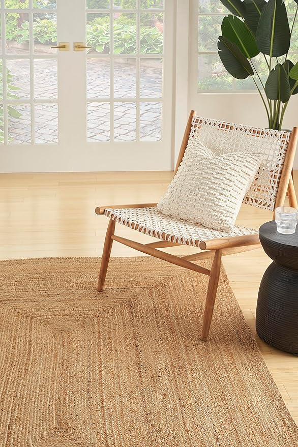 Nourison Home Natural Jute Natural 5' x 7' Area Rug - Easy Clean, Non Shedding, Bed Room, Living Room, Dining Room, Kitchen (5' x 7')