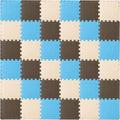 ProSource Foam Puzzle Floor Play Mat for Kids and Babies with Solid Colors, 36 or 16 Interlocking Tiles with Borders, Blue/Brown/Beige