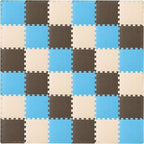 ProSource Foam Puzzle Floor Play Mat for Kids and Babies with Solid Colors, 36 or 16 Interlocking Tiles with Borders, Blue/Brown/Beige