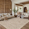Brown 6x9 Area Rug Washable Vintage Living Room Carpet Bedroom Large Indoor Non Slip Soft Low Pile Thin Stain Resistant Distressed Accent Throw Rug for Dining Office Nursery
