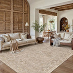 Brown 6x9 Area Rug Washable Vintage Living Room Carpet Bedroom Large Indoor Non Slip Soft Low Pile Thin Stain Resistant Distressed Accent Throw Rug for Dining Office Nursery