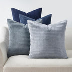 Topfinel 4 Packs Blue Decorative Throw Pillow Covers 24x24 Inch for Living Room Couch Bed Sofa, Boho Western Farmhouse Home Decor, Square Soft Moss Corduroy Fall Cushion Case 60x60 cm