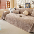 ROOMLIFE Boho Khaki Couch Cover for Dogs, Washable Non Slip Furniture Protector Couch Sofa Covers for 3 Cushion Couch, Soft Chenille Sofa Slipcovers Couch Cover Throw Blanket with Tassels 71''X118''