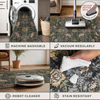 Large Entryway Rugs Indoor - 3x5 Washable Rugs for Kitchen Bedroom Beside Bed Door Mat Indoor Entrance with Moody Woodland Flowers, Non Slip Stain Resistant Low Pile