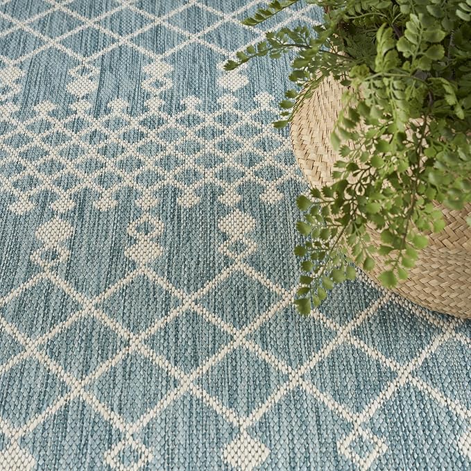 Nourison Home Positano Aqua 6' x 9' Area Rug - Easy Clean, Non Shedding, Bed Room, Living Room, Dining Room, Kitchen (6' x 9')