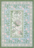 GarveeHome Blue Green Pink Area Rugs 9x12 Living Room, Botanical Grove Cottage core Washable Non-Slip Rug for Bedroom Dining Nursery Low-Pile Vintage Large Soft Carpet
