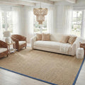 SAFAVIEH Area Rug 8x10 - Natural Fiber Collection - Large - Natural & Navy, Seagrass, Basketweave Pattern (NF114T)