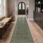 GENIMO Floral Washable Runner Rug 2’6”x10’, Non-Slip Long Hallway Carpet for Entryway, Kitchen, Indoor Floor Use, Vintage Boho Soft Thin Rug Décor, Emerald Green