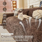 ROOMLIFE Couch Cover with Tassel Brown Chenille Sofa Cover Blanket for Sectional Sofa, Soft Sofa Slipcovers for L Shaped Love Seat 2-3 Cushion Couch Anti Slip Sofa Protector, 71"x118"