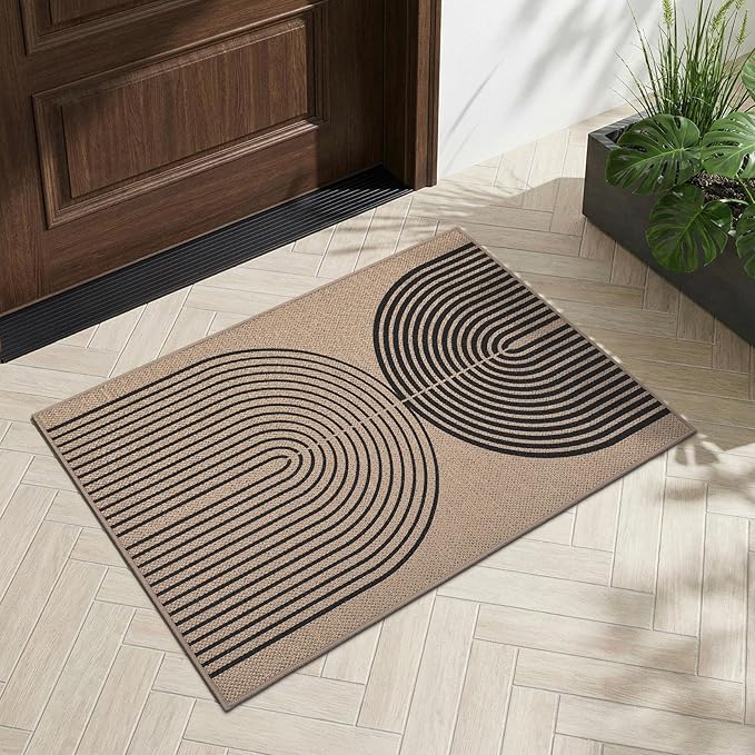 GarveeHome Modern Rainbow Easy Jute Entryway Rug 2x3 for Indoor Outdoor Front Door Mat Neutral Non Slip Non Shedding Washable Carpet Farmhouse Kitchen Mat