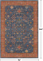 Navy Blue Large Area Rugs 8x12 Living Room, Geometric Floral Rugs for Dining Room Under Table - Washable Low Pile & Soft Carpet for Bedroom - Vintage Boho Stain Resistance Indoor Décor