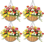 4 Pack 14 Inch Hanging Baskets for Plants Outdoor Metal Hanging Planter Hanging Flower Baskets with Coco Fiber Liners Chain Round Wire Plant Holder Hanging Flower Pots(Watermelon)