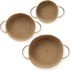 Casafield Set of 3 Braided Seagrass Baskets with Jute Handles - Natural, Woven Storage Basket Planters, Boho Decor for Entryway, Living Room, Bedroom