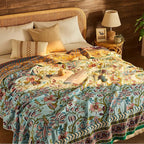 Boho Throw Blanket 100% Cotton Muslin Woven Blanket Bohemian Bed Throws Vintage Rustic Farmhouse Decor Reversible Bed Blanket Quilt for All Seasons（Blue 90"x98"）