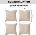 Home Brilliant Throw Pillow Covers 18x18 Lined Linen Square Pillow Covers for Couch Sofa Decor, Set of 4, Light Linen, 18 inch
