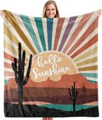 Boho Western Blanket, Boho Western Abstract Colorful Sunshine Cactus Landscape Throw Blankets Gifts for Bed Couch Bedroom Living Room Home Decor, 50x60 Inches