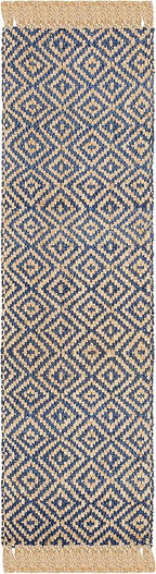 SAFAVIEH Natural Fiber Collection Runner Rug - 2'3" x 8', Tropical Blue & Natural, Handmade Boho Diamond Tassel Jute, Ideal for High Traffic Areas in Living Room, Bedroom (NF266D)
