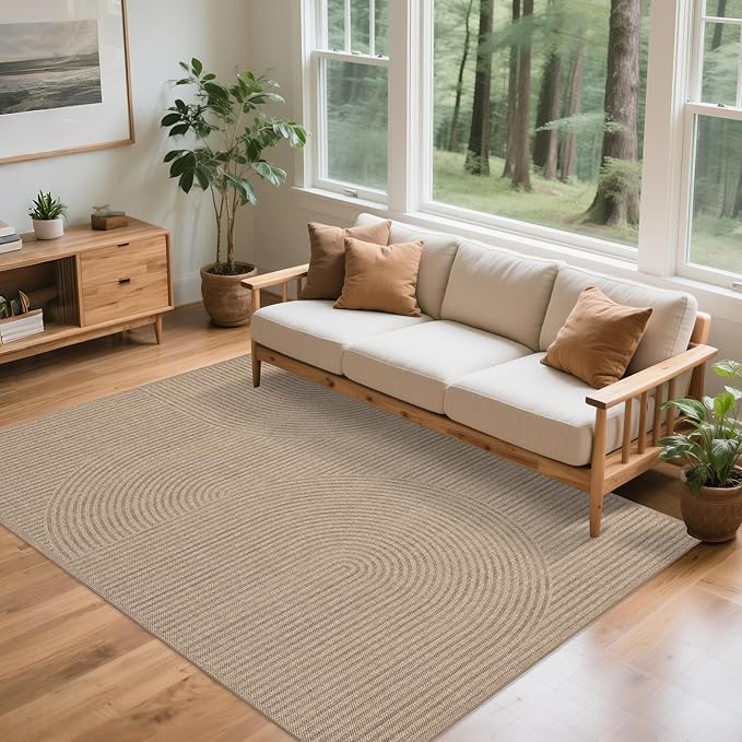 Easy Jute Rug 5x7: Indoor Outdoor Natural Boho Area Rugs for Living Room Patio Washable - Farmhouse Neutral Contemporary Carpet Mat for Entryway Bedroom Kitchen Backyard Sunroom Non Slip