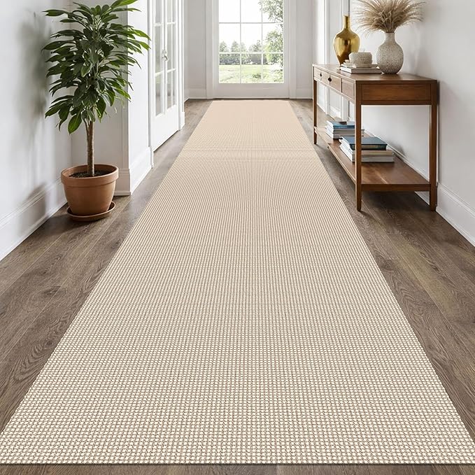 EARTHALL Runner Rug 3x20 Ft Washable Runners for Hallways Extra Long Woven Non Slip Entryway Runner Braided Kitchen Runner Indoor Outdoor Carpet Runners for Hotels, Officel, Stair, Beige/Khaki